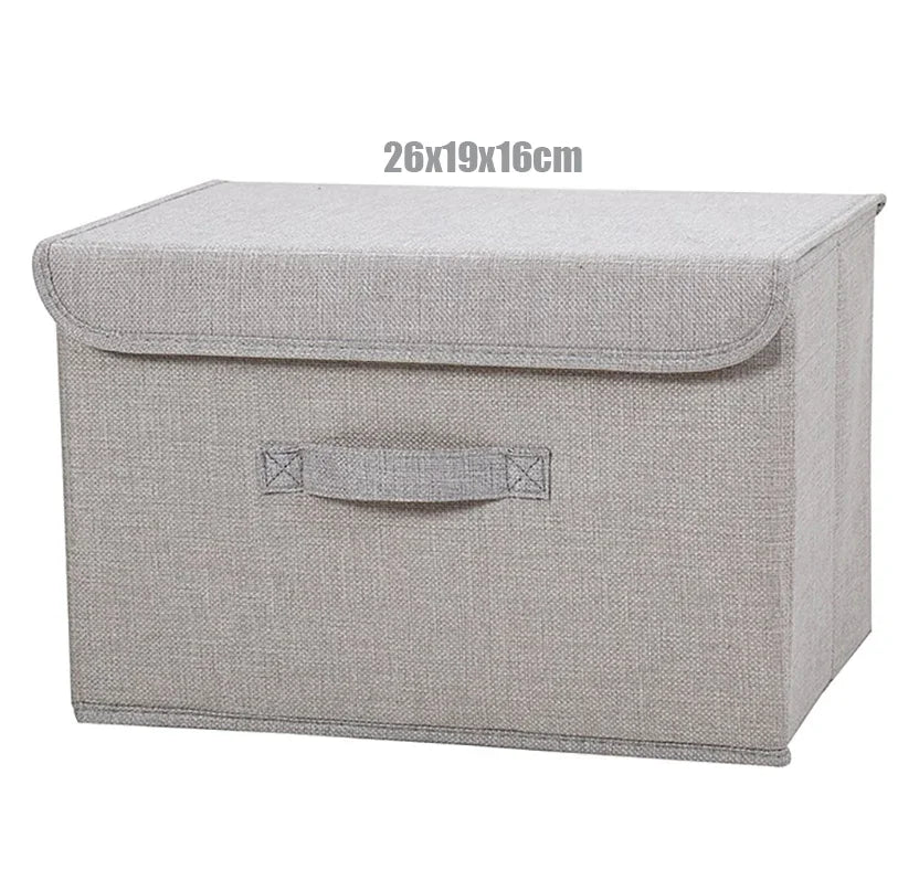 Washable Cotton Linen Fabric Folding CD Storage Box Foldable Bins Toys Organizer With Lid Storage Basket Laundry Basket
