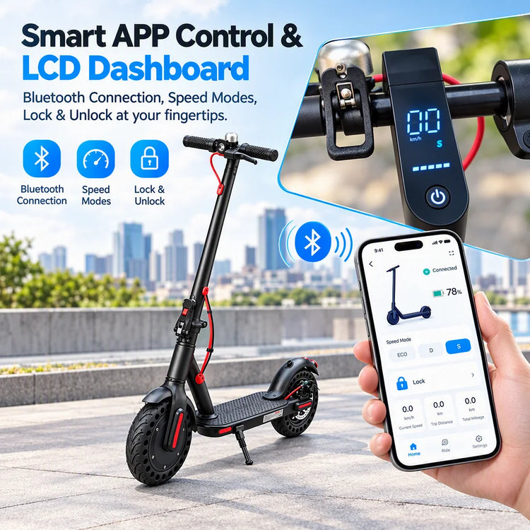 350W Electric Scooter Adults 19MPH Foldable E-Scooter 8.5" Solid Tires Smart APP LCD 18 Miles Range Dual LED Lights Commuting