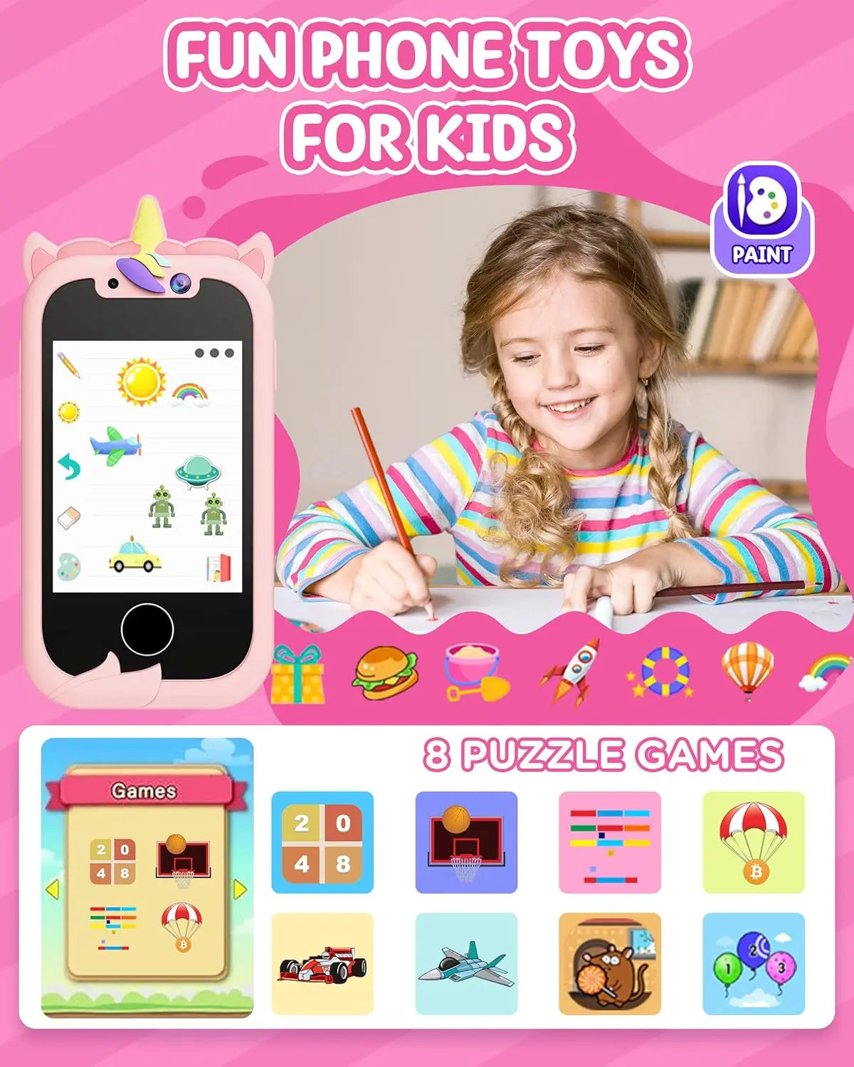 Kids Smart Phone Girls Toy: Christmas Birthday Gifts for Girls Age 3-10 - Working Real Play Cell Phone - Toddler Toy Learning Ph