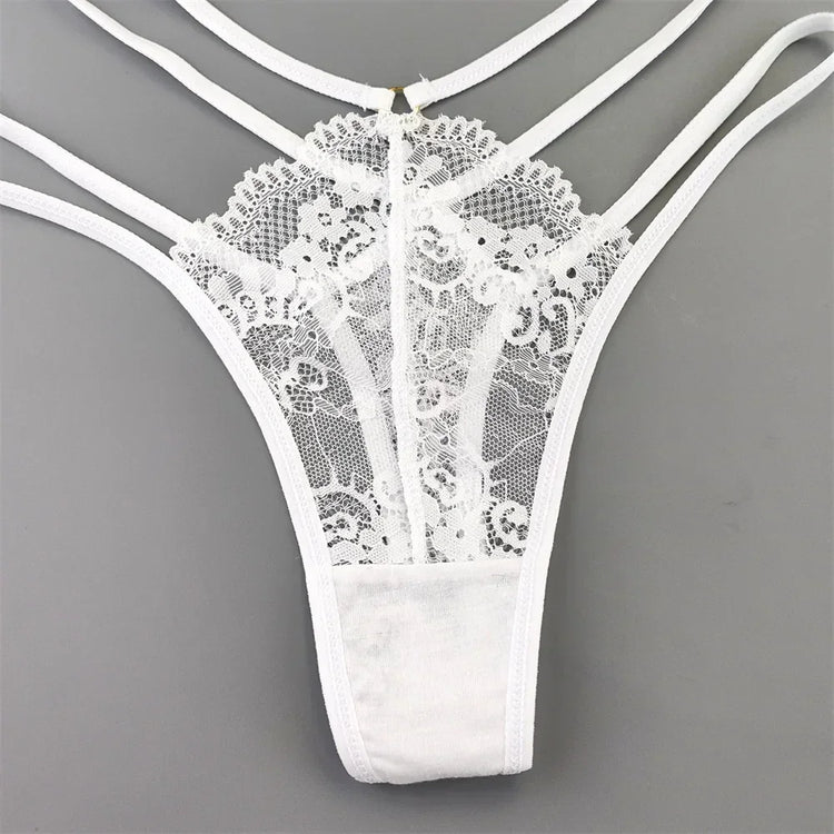 3 Pcs Lace Thin Strap Thong Women Low Waist Sexy Perspective Underwear Ladies Transparent G-string Panty Plus Size T-back