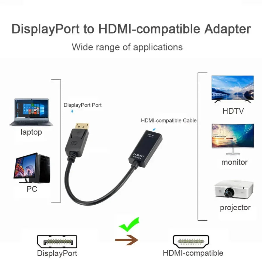 DP to HDMI Adapter Converter 4K 1080P Male to Female DisplayPort to HDMI-Compatible Video Audio Adapter Cable for PC TV Laptop
