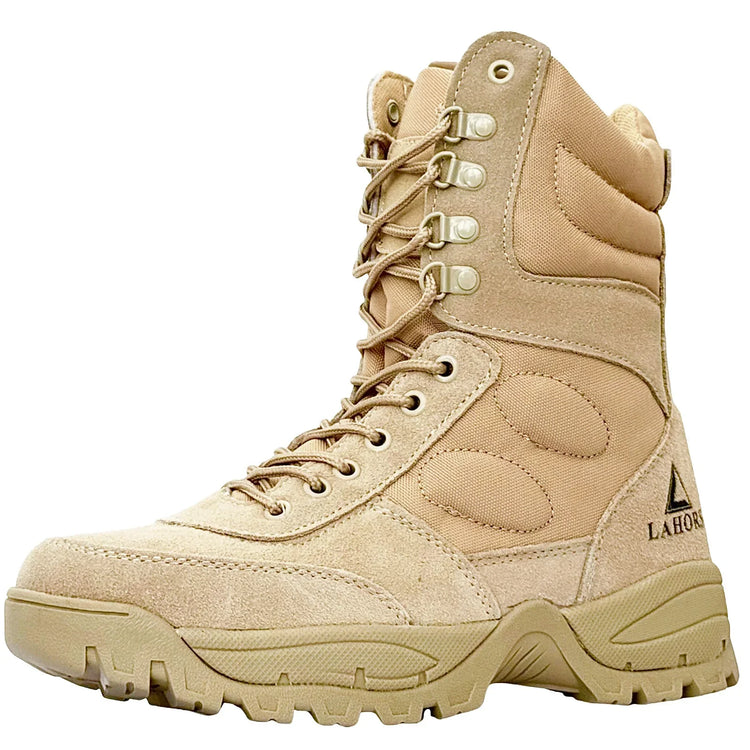 LAHORS® Brand Lightweight Cowhide Leather Tactical Boots Men's Desert Combat Outdoor Hiking Ankle Shoes Men