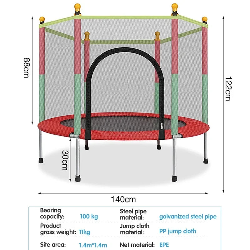 Protective Net Equipped Indoor Sports Entertainment Support 100 KG with High Quality Trampoline for Children Exercise Trampoline