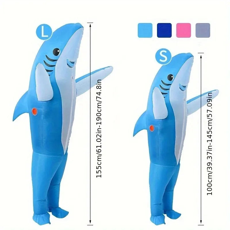 Christmas Cute Unique Standing Blue Shark Design Inflatable Suit, Halloween Play Inflatable Costume Props Shark Inflatable Suit