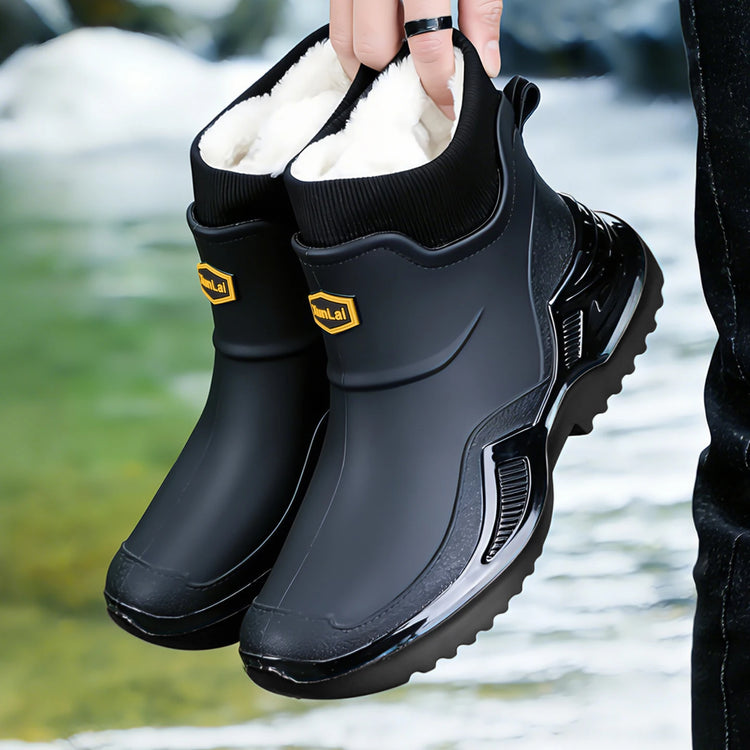 New Waterproof Men's Rain Shoes Winter Warm Plush Men Rain Boots Outdoor Non-slip Couple Rain Shoes Fashion Men's Work Boots