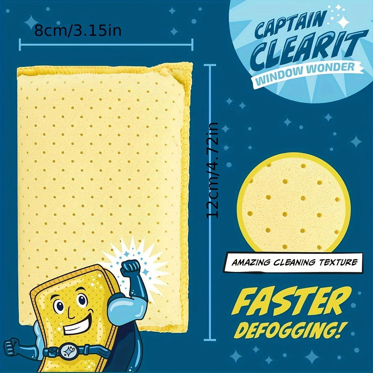 Large Size Super Absorbent Anti Fog Sponge, Suitable for Cars, Mirrors, Glass, Etc. - Easy to Clean, Universal Cleaning Tool