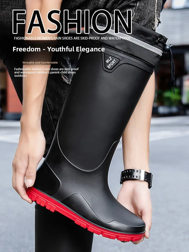 German Style Waterproof Rain Boots Men's Anti-Slip High Tube Long Camping Fishing Snake Bite Proof Thickened Rubber Shoes