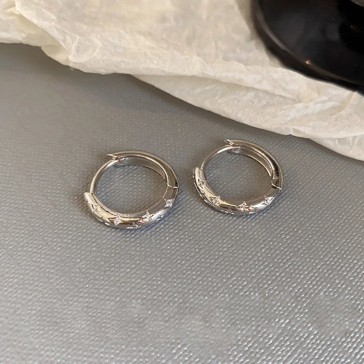 2026 New Arrival Metal Four Star Hoop Earrings for Women Simple Zircon Geometric Circle Earring Buckle Earrings Jewelry Gifts