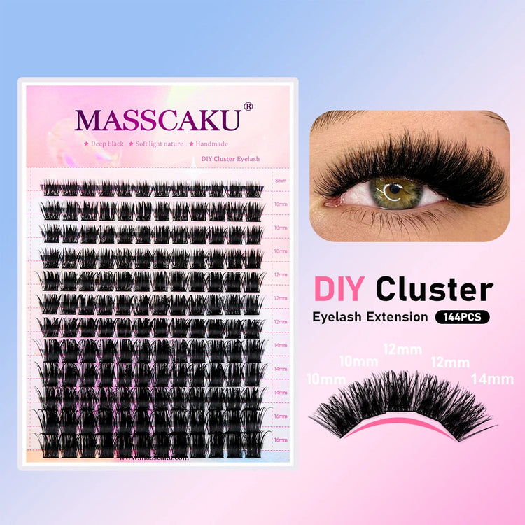 YUANZHIJIE DIY Cluster Eyelash Extension 12lines Dovetail Segmented Lashes Natural Lighter Bundle Makeup Supplies