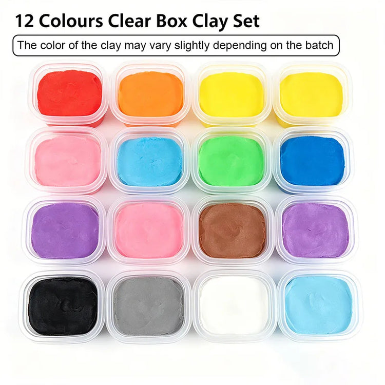 12 Colors Kids Playdough Set Clear Cup Safe Clay Dough Creative Handcraft Material Educational Toddler Toys Fun Modeling Kit Box