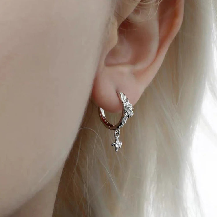 2026 New Arrival Metal Four Star Hoop Earrings for Women Simple Zircon Geometric Circle Earring Buckle Earrings Jewelry Gifts