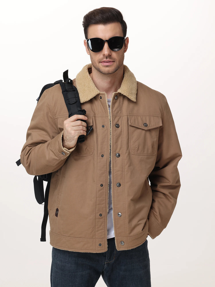 Men's Winter Trucker Jacket Sherpa Fleece Lined Thick Thermal Warm Cargo Workwear Coat Multi-Pocket Outwear