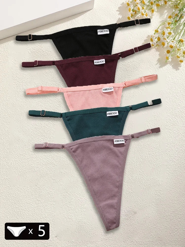 5Pcs Women's Cotton Adjustable Waist Panties Sexy Thongs G-String Solid Color Seamless Intimate Female Underpants Lingerie S-XL