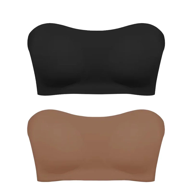 Women's Sexy Strapless Push Up Bra Removable Padded Seamless Ice Silk Top Women Invisible Beauty Back Anti-slip Off-shoulder Bra