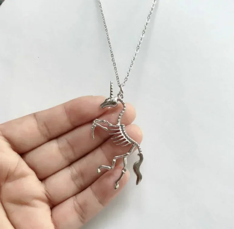 Gothic Unicorn Horse Skull Punk Skeleton Jewelry Necklace Dark Art  Animal Bone Dangle Earrings for Women Decorations Wholesale