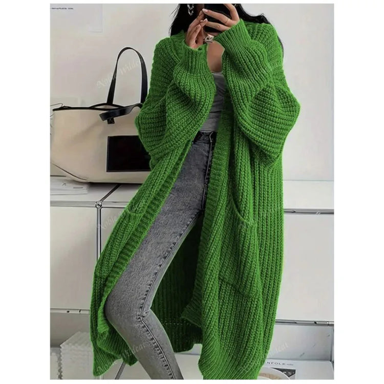 Women Oversized Maxi Cardigan Knitted Sweater Coat With Pockets Autumn Winter Casual Loose Long Sleeve Sweater Outwear Ladies