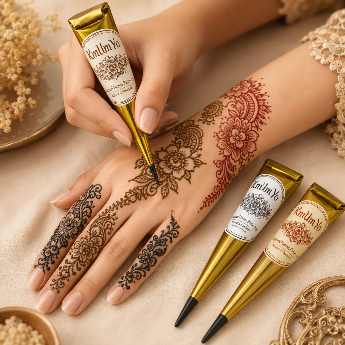 1/3pcs Henna Cone, Brown, Black, Red, Temporary Henna Tattoo, Semi-Permanent Henna Art,Mehendi Art