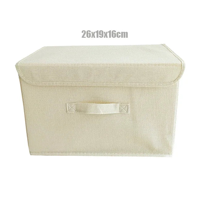 Washable Cotton Linen Fabric Folding CD Storage Box Foldable Bins Toys Organizer With Lid Storage Basket Laundry Basket