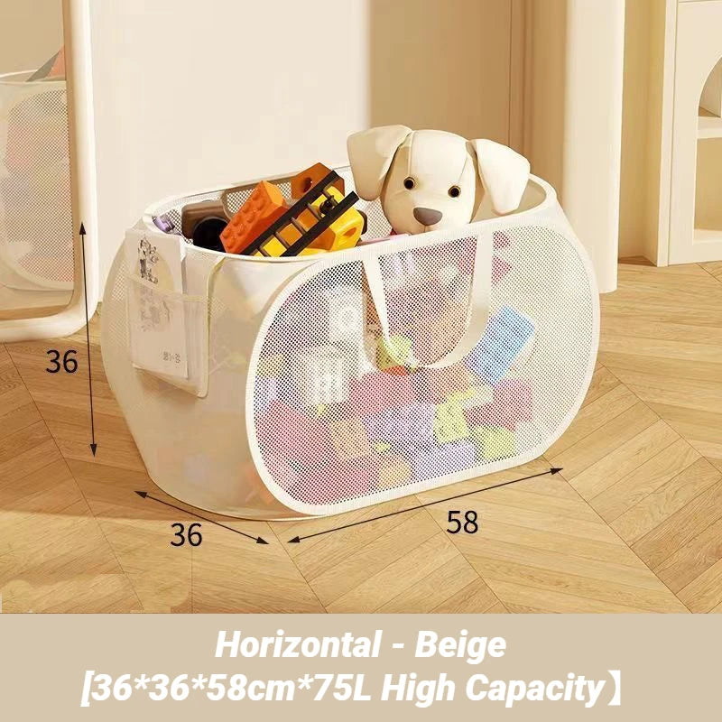 Foldable Mesh Toy Storage Basket, Large Breathable Laundry Hamper With Handles Vertical & Horizontal Dual Styles Kids