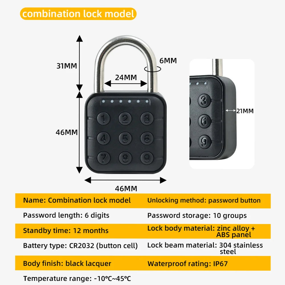 Tuya Smart Home Padlock Fingerprints IP67 Waterproof Electronic Code Lock Smart Life Security Protection