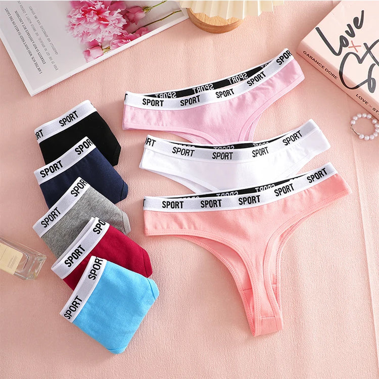 FINETOO 14 Pack Women's Cotton Thong Low‑Rise Elastic Panties SPORT Letter Waistband Briefs Breathable Soft Ladies Underwear No‑Show Daily Sports Wear Multipack S‑XL