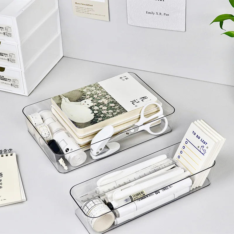 1-4PCS Desk Drawer Organizers Set Makeup Organizer Plastic Makeup Storage Clear Transparent Storage Box for Office Bathroom