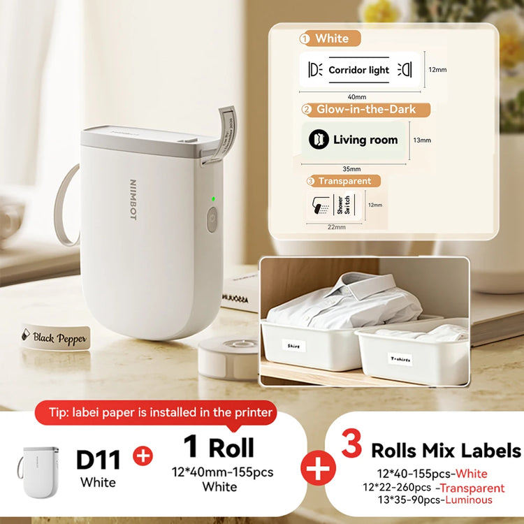 NIIMBOT D11 New Version Label Printer Mini Portable 300DPI Bluetooth Wireless Label Maker Name Tag Kitchen Sticker PrintingMaker