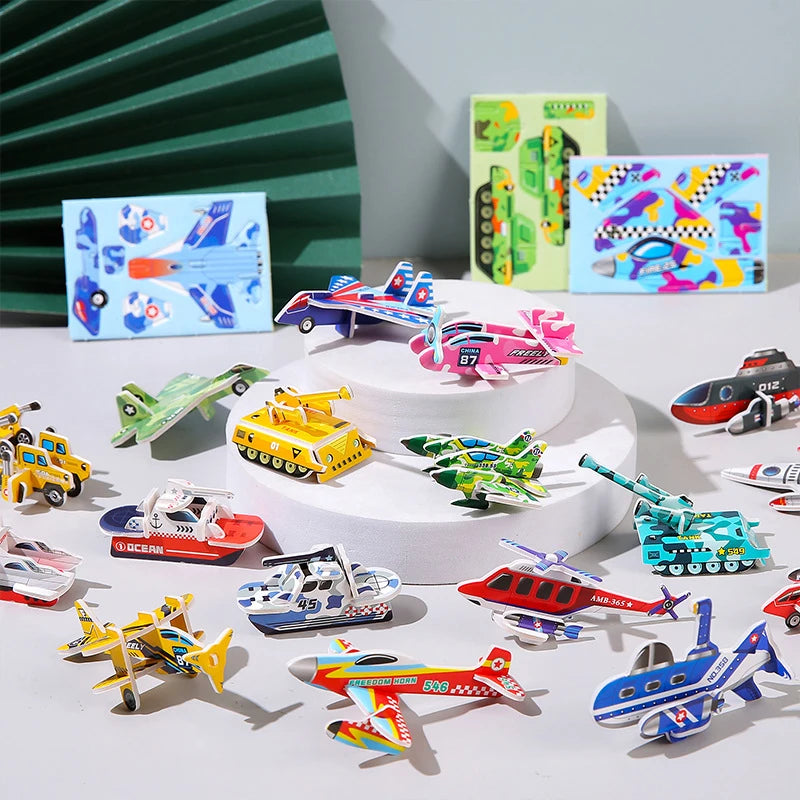 30Pcs A Set 3D DIY Puzzles Toys Mini Aircraft Tanks Animal Dinosaur Model Paper Jigsaw Puzzles for Kids Early Educational Toy