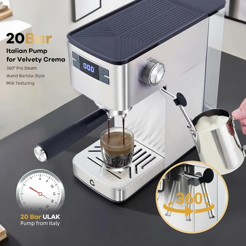 Garvee Compact 20 Bar Espresso Machine–Stainless Steel Professional Coffee Maker with Built-in Auto Milk Frother Touchscreen Control, Fast Quick Start & Constant Heating System for Latte/Cappuccino