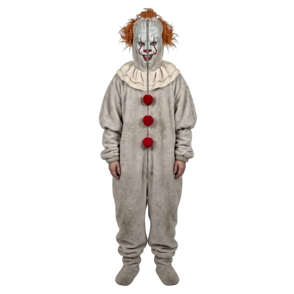 Clown Onesie Costume Cosplay Movie Role-playing Props Clown Cosplay Costume Pajama Sleepwear Halloween Bodysuit for Men Women
