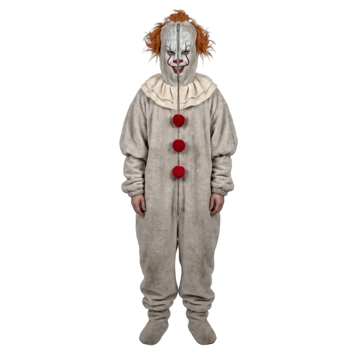 Clown Onesie Costume Cosplay Movie Role-playing Props Clown Cosplay Costume Pajama Sleepwear Halloween Bodysuit for Men Women