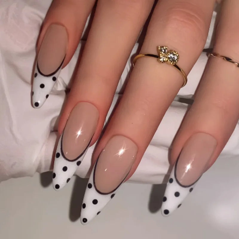 White French Press on Nails 3D Bowknot Fake Nails Tips Full Cover Wearable False Nails for Women and Girls DIY Manicure 24Pcs