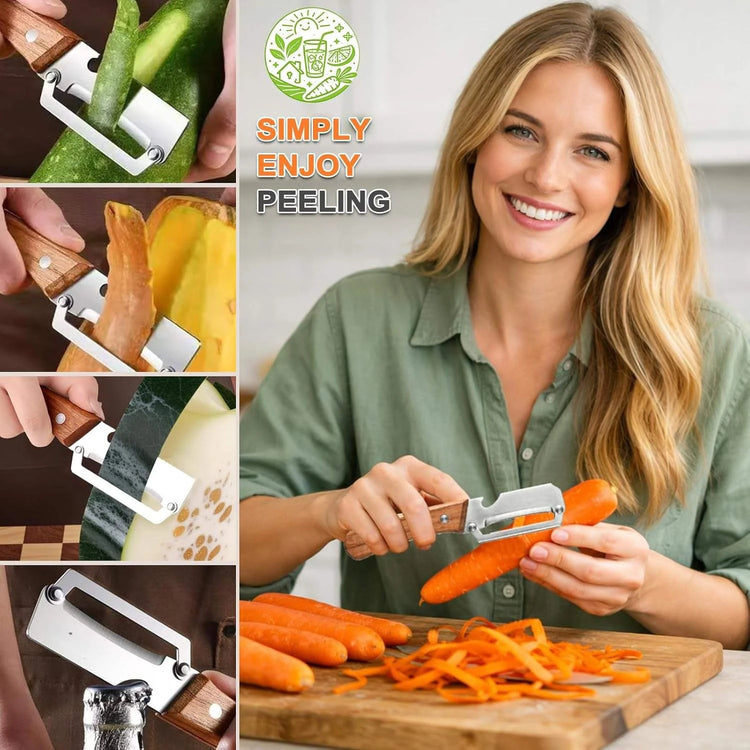 2PC Set Kitchen Peeler Stainless Steel Vegetable Peeler Wooden Handle For Peeling And Slicing Fruits And Vegetables Kitchen Tool