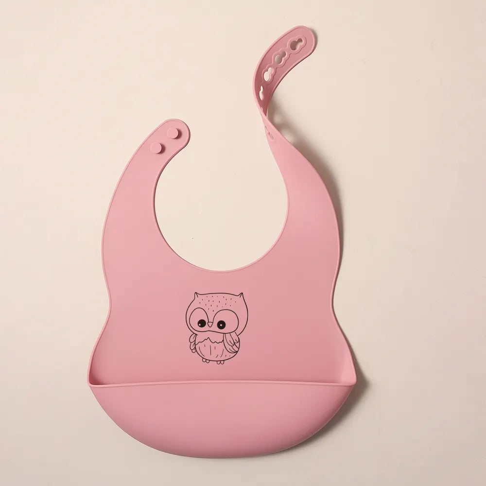 Custom Silicone Baby Bib with Name & Cartoon Print Pattern Food-Grade Solid Feeding Bib DZ13