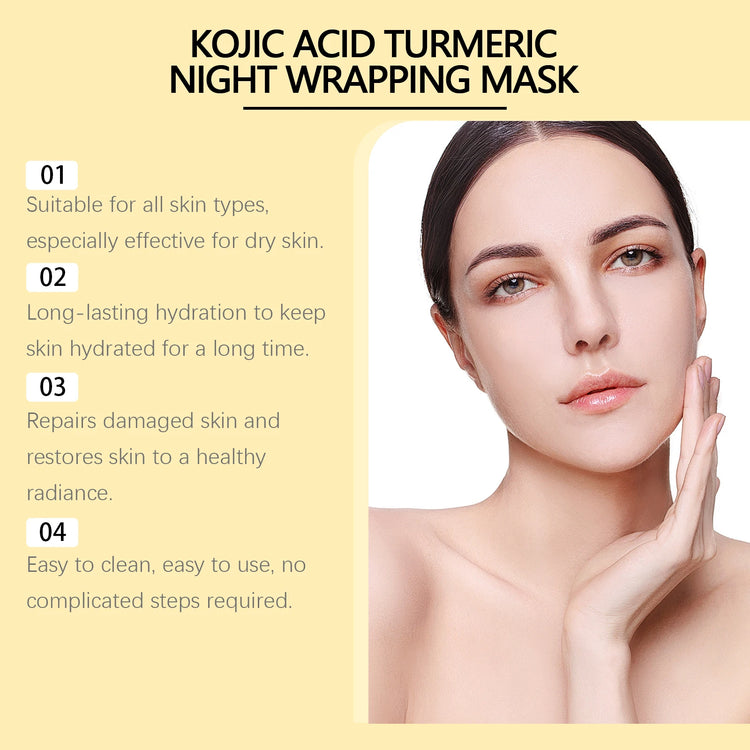 HOYGI Kojic Acid Turmeric Mask Overnight Peel off Mask Collagen Nourishing Hydrating Shrink Pores Brighten Dullness Skin Care