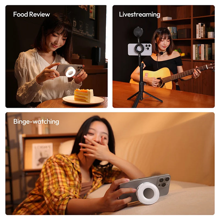 Ulanzi ML05 MagLock Fill Light 2500-9000K Dual-Sided Magnetic Phone Grip Ring-Shaped Soft Light for Food Review Vlog Studio Shot