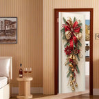 1 Christmas wall decoration - hanging decoration with red bells and green leaves - holiday room decoration, holiday design
