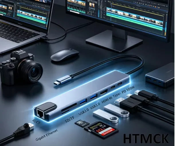 USB C Hub 8In1 7in2 7in1 Type C 3.1 To 4K HDMI Adapter with RJ45 SD/TF Card Reader PD Fast Charge for MacBook Notebook Laptop
