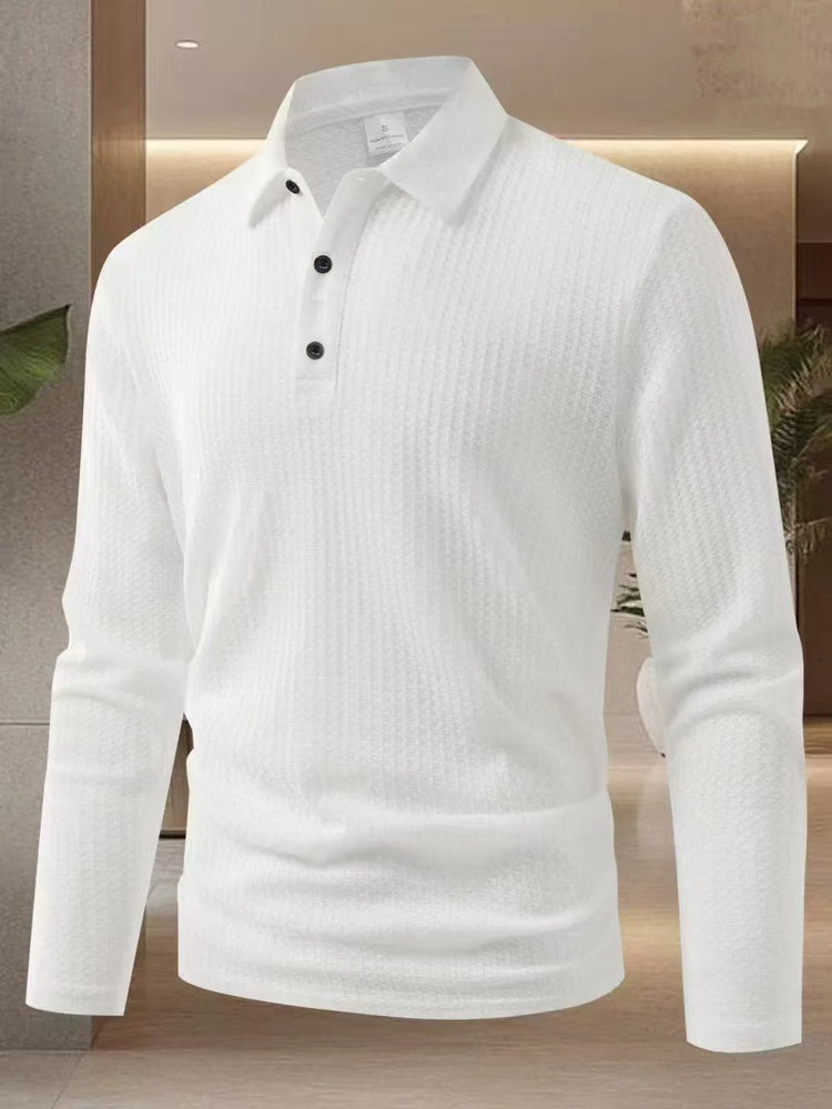 Men's Long Sleeved Collar Casual Breathable Comfortable Polo Shirt Solid Color High-Quality T-shirt For Work Business Leisure