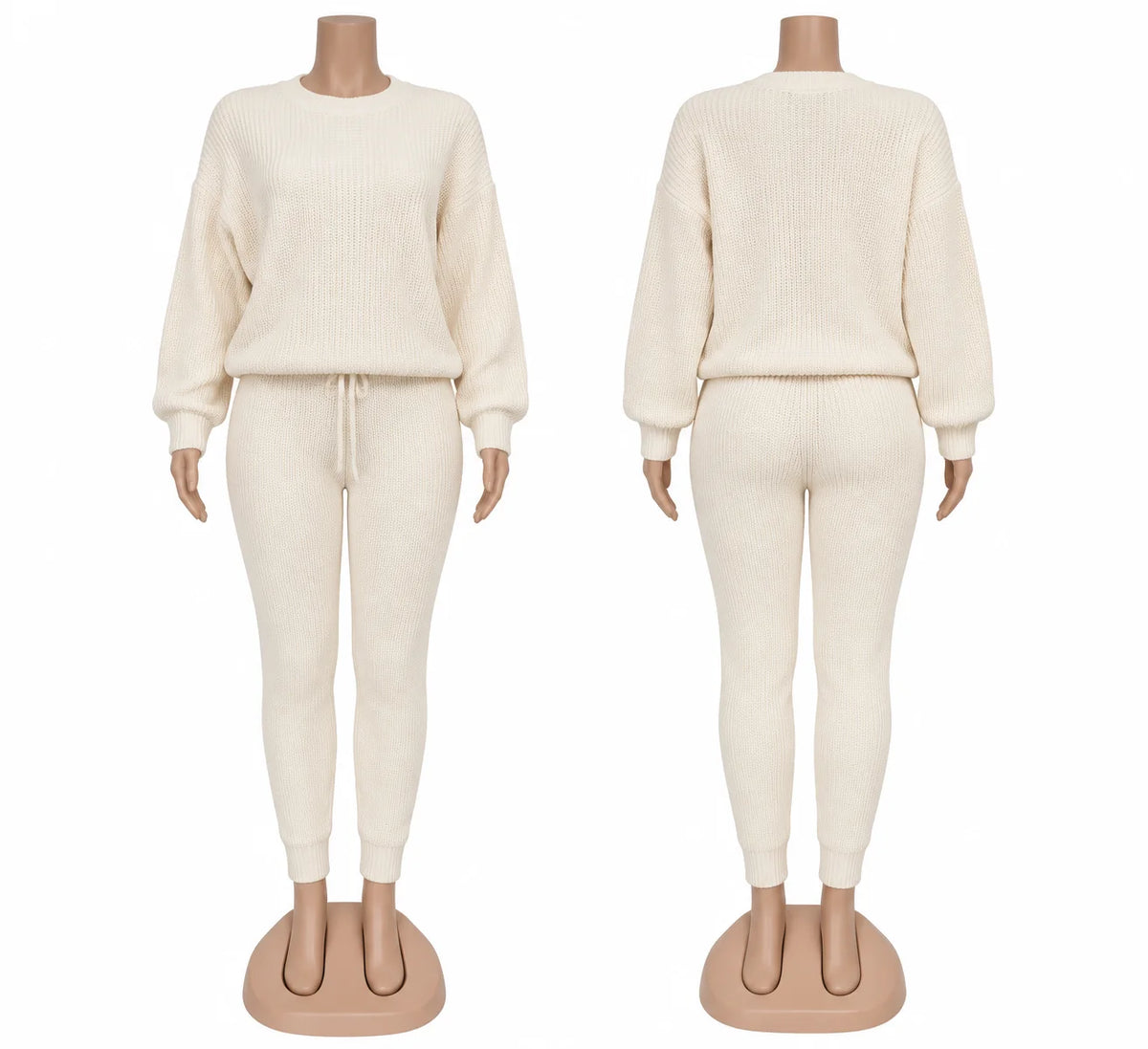 FAGADOER Knitt Sweater 2 Piece Set for Women Autumn Winter Long Sleeve O Neck Sweater + Skinny Pants Sets Casual Outfit Homewear