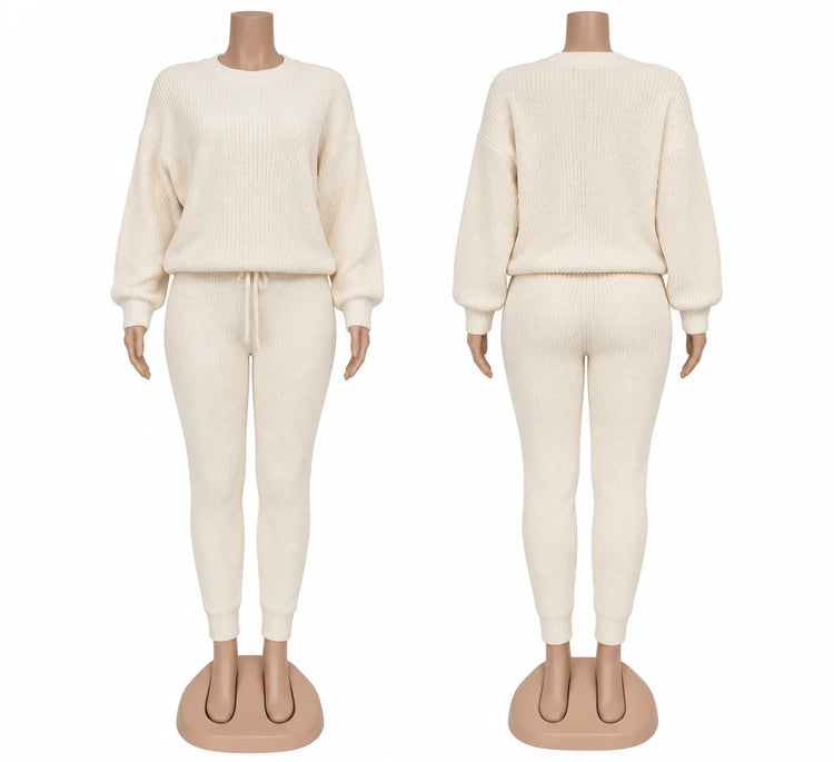 FAGADOER Knitt Sweater 2 Piece Set for Women Autumn Winter Long Sleeve O Neck Sweater + Skinny Pants Sets Casual Outfit Homewear