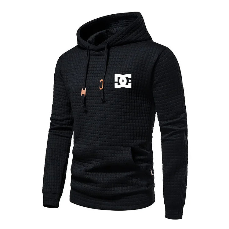 2025 New Spring and Autumn Europe Men DC Letters Printed Casual Large Pocket Hoodie Jumper Small Plaid Jacquard Plus Size