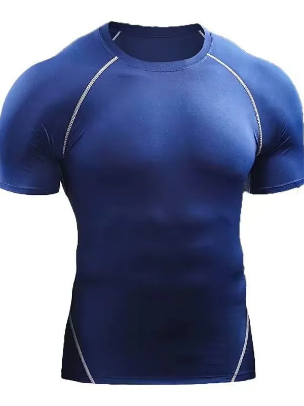 Men's Sports T-Shirt Quick-Dry Tight-Fitting Top Short-Sleeve Sports Shirt Gym Running Training Stretch Slim Fit