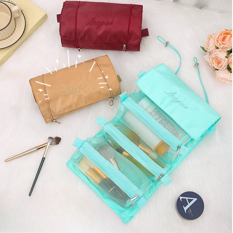 4-in-1 Removable Makeup Bag Foldable Travel Cosmetic Organizer Waterproof Nylon Multi Pocket Toiletry Storage Bag
