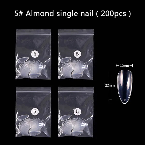 TSZS 200pcs Short Medium Oval Almond Square Fake Nails Full Cover Single Size Acrylic Clear Art Tips For Display Stick-On Nail
