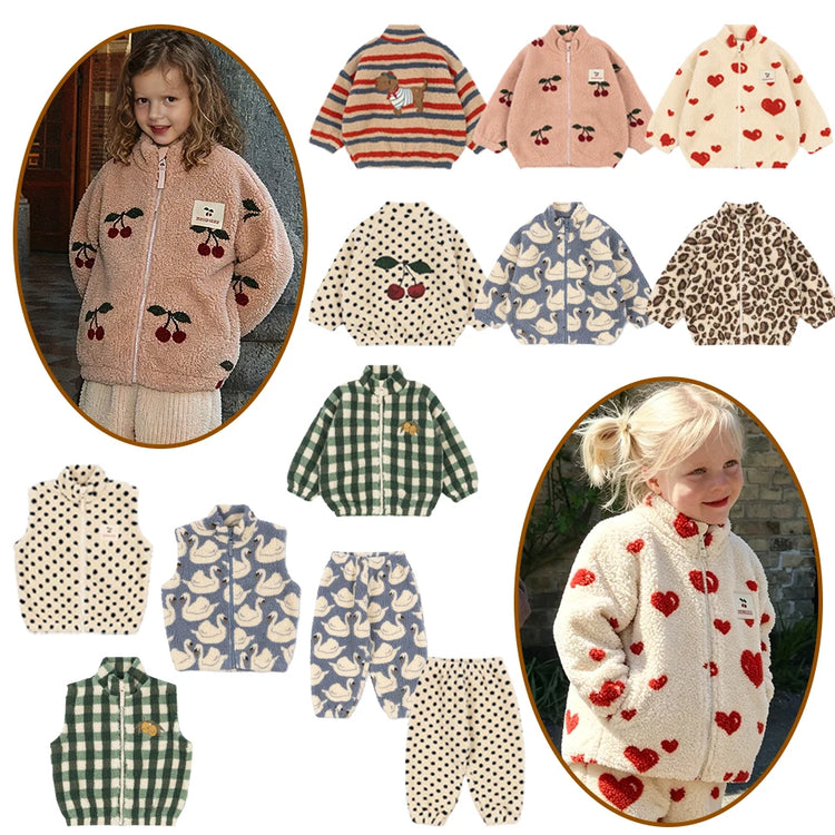 2026 KS Autumn Winter Baby Girls Boys Lambswool Jackets Girl Dogs Cartoon Outerwear Children's Hearts Coats Kids Clothes 1-9Yrs