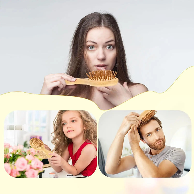 16/10Pcs Mini Bamboo Hair Brushes Scalp Massage Detangling, Travel Small Round Hair Brush Round-tipped Wooden Paddle Comb