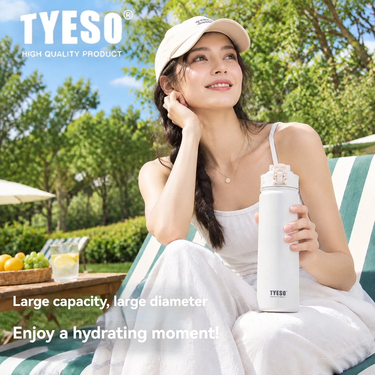 TYESO 600/750ML Thermos Bottle With Straw Stainless Steel Car Thermal Cup Sports Water Bottles Keeps Cold and Heat Thermal Mug