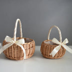 1pc Hand-woven Wedding Flower Basket With Handle Wicker Sundries Basket Wedding Flower Basket For Home Picnic Storage Basket