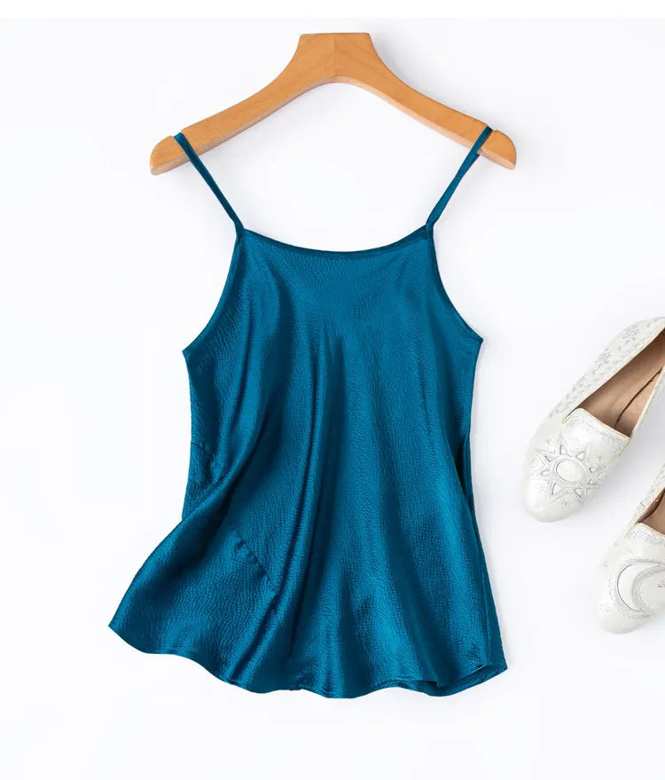 Women Sling 100% Natural Mulberry Silk Solid Colors Classical Top Camisole Vest Fashion Summer Beach M1548